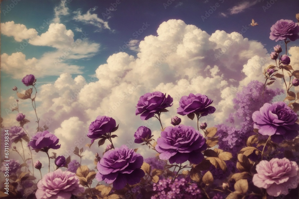 Purple flowers with clouds in the background Purple flowers with clouds in the background