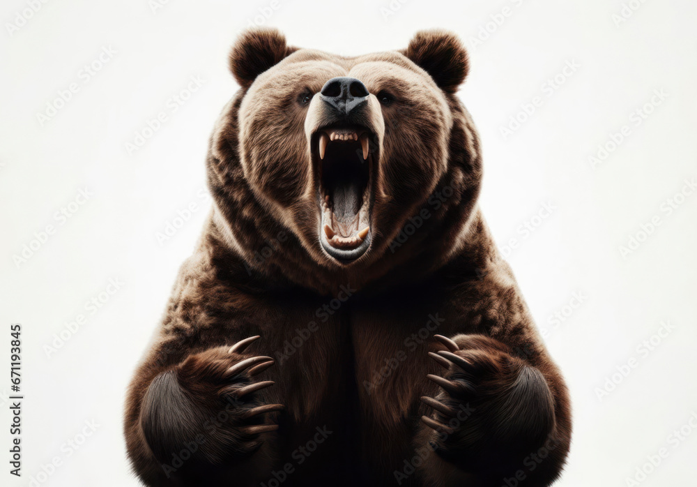Intimidating brown grizzly bear roaring aggressively. ai generative - obrazy, fototapety, plakaty 