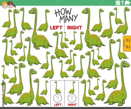 counting left and right pictures of cartoon dinosaur character