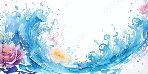 Flawers spash waves watercolor. AI generated illustration photo