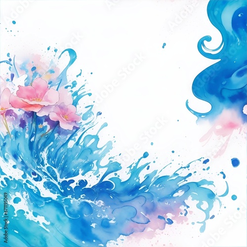 Flawers spash waves watercolor. AI generated illustration