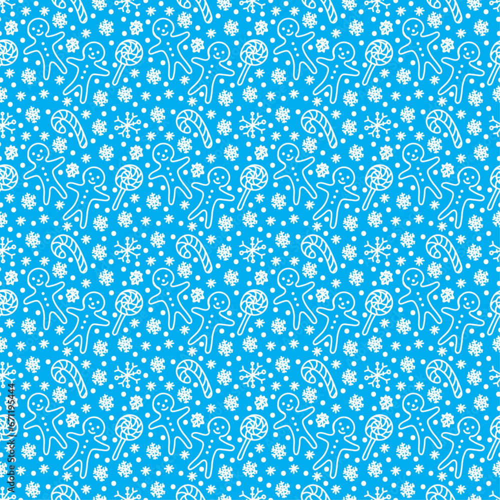 Merry Christmas and Happy New Year seamless pattern in doodle style. Vector illustration on a blue background with white line. Merry Christmas and Happy New Year seamless pattern in doodle style. Vector illustration on a blue background with white line.