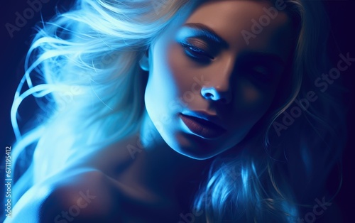 Blue lines forming an image of a gorgeous  woman