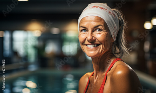 Portrait of Senior Woman Ready for Swimming Indoors