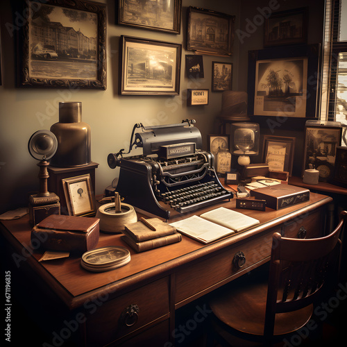 old typewriter with books