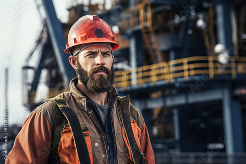 Attractive oil worker at work on a drilling rig