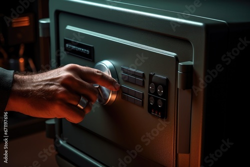 a hand placing a random code into a security safe  photo