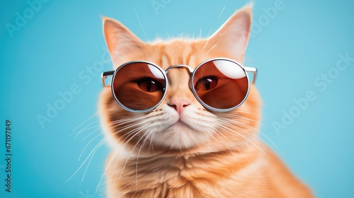 This hilarious ginger cat sports stylish sunglasses, adding a touch of humor to any project. Copyspace included.