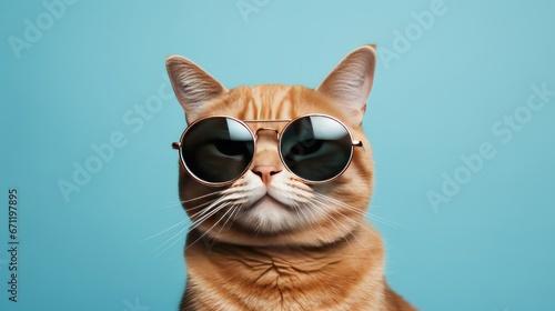 This hilarious ginger cat sports stylish sunglasses, adding a touch of humor to any project. Copyspace included.