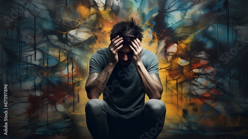 Suffering from depression, ADHD, stress, and anxiety, showcasing the reality of mental illness and inner struggle. Sad and sorrow emotions, as psychological conditions they are battling with. photo