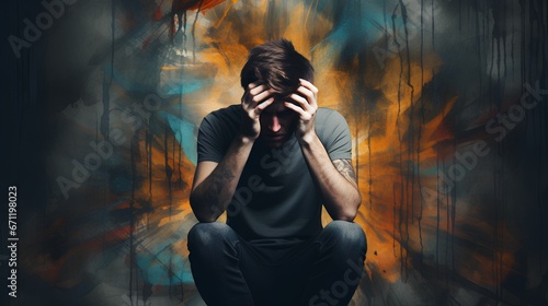 Suffering from depression, ADHD, stress, and anxiety, showcasing the reality of mental illness and inner struggle. Sad and sorrow emotions, as psychological conditions they are battling with. photo