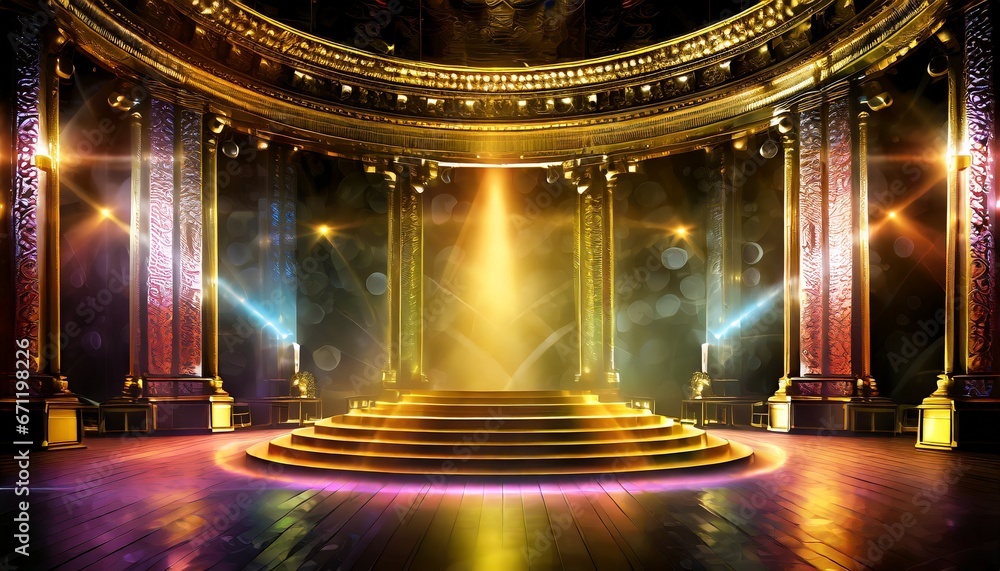 Golden and black stage with spotlights awards graphics modern background