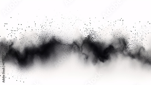 Charcoal splashes, spotty grain texture, abstract dotted sandy finish, gradience of dots on a plain white backdrop. photo