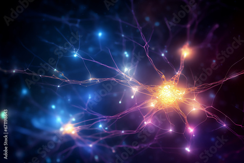 Brain neurons of the nervous system which transmit information through intricate networks enabling cognition perception, and motor functions, computer Generative AI stock illustration image  © Tony Baggett
