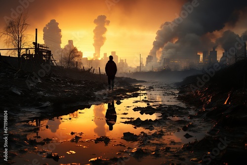  man, polluted landscapes and climate change