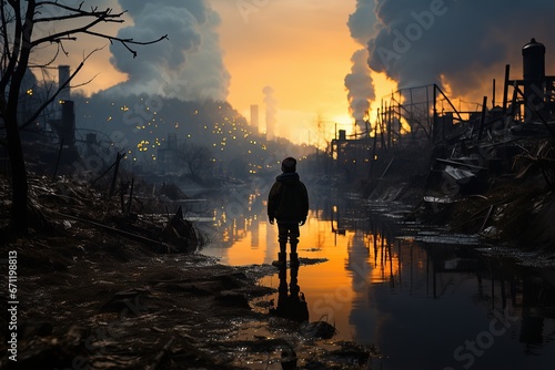  man, polluted landscapes and climate change