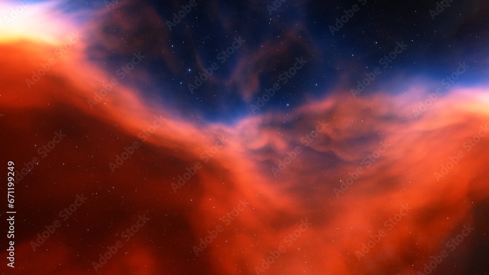 Fototapeta premium Deep space nebula with stars. Bright and vibrant Multicolor Starfield Infinite space outer space background with nebulas and stars. Star clusters, nebula outer space background 3d render 