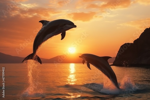 Dolphin jump in the blue sea in a picturesque place © YouraPechkin