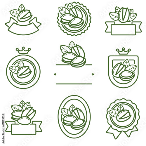 Pistachio nuts label and icon set. Collection pistachio nuts icons. Vector