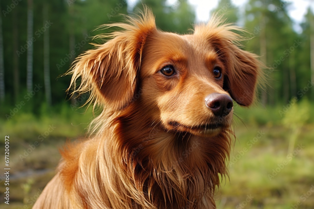 Beautiful Silhouette of Nova Scotia Duck Tolling Retriever Dog in the Serene Forest Landscape