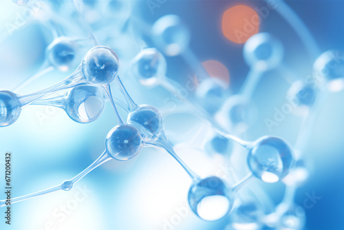 Translucent blue generic molecule. Chemistry and science concept background.