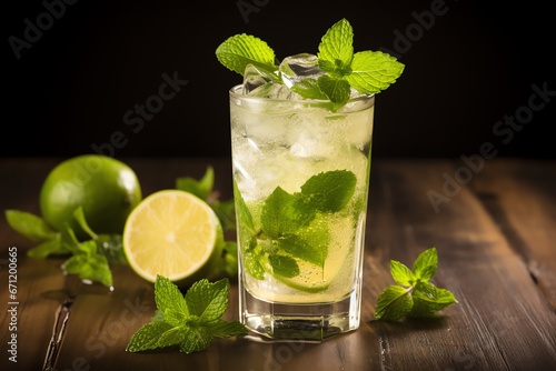 a glass of ice and mint with limes