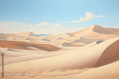 a desert landscape with sand dunes and blue sky