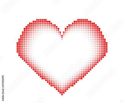 Red halftone heart frame with pixel texture. Valentine day love symbol. Vector retro illustration