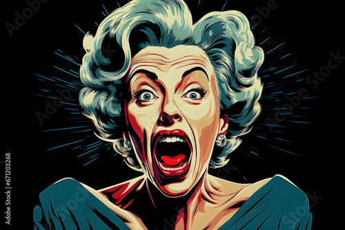 Cartoon illustration of older, shocked woman