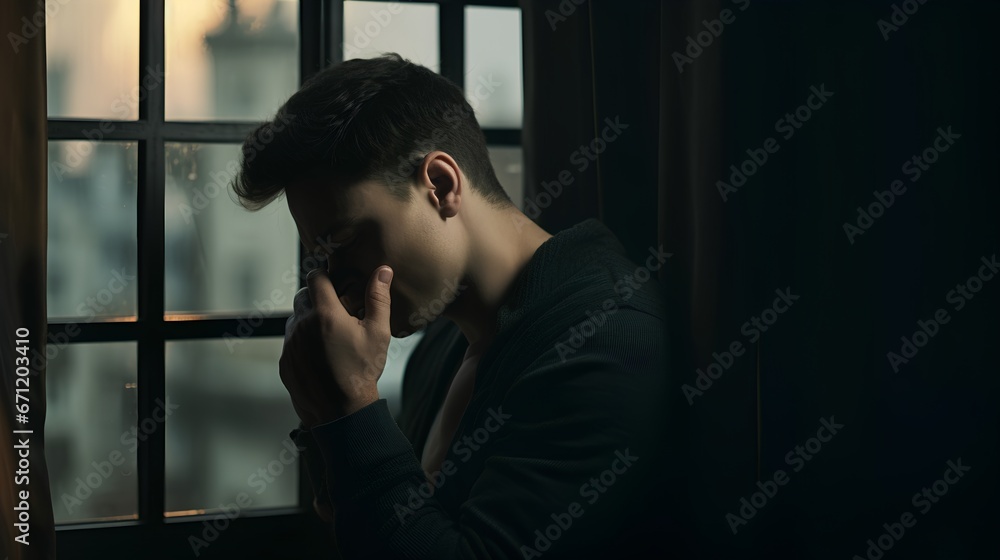 Man breakdown and life after loss. Frustration, ptsd, and depression after breakup or divorce. Psychological issues with mental conditions. Male with sad emotions and sorrow feelings in hard times. Man breakdown and life after loss. Frustration, ptsd, and depression after breakup or divorce. Psychological issues with mental conditions. Male with sad emotions and sorrow feelings in hard times.