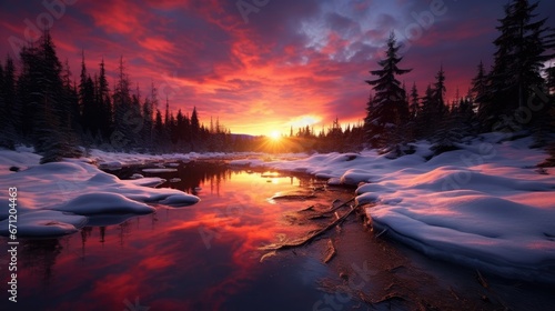 Winter Sunsets: Experience the breathtaking blend of fiery skies and cold landscapes in various locations around the world.