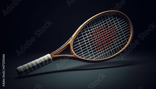Tennis racket hits ball, motion and speed create competitive sport generated by AI © djvstock