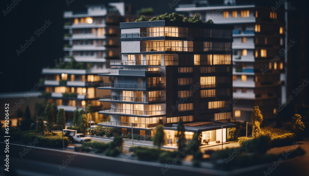 Glowing skyscrapers illuminate the crowded city street at dusk generated by AI Glowing skyscrapers illuminate the crowded city street at dusk generated by AI