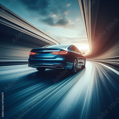 Abstract fast moving car with speed motion background concept at night