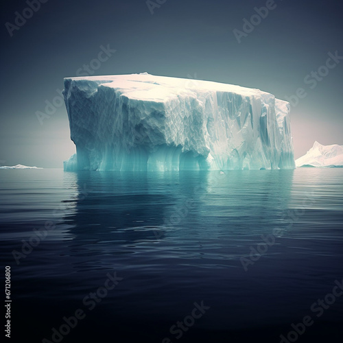 Iceberg side view at sea level, showing main part submerged below sea surface and small part above  © نيلو ڤر