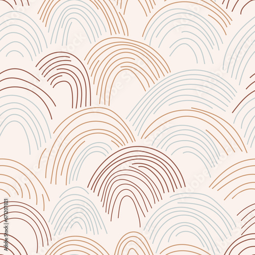 Aesthetic contemporary printable seamless pattern with abstract line in nude colors.