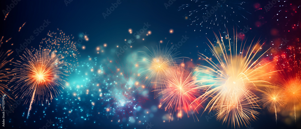Naklejka premium Fireworks background with space for your text.