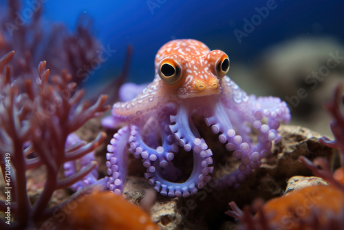 A baby octopus swimming  focus on the tentacles and colors