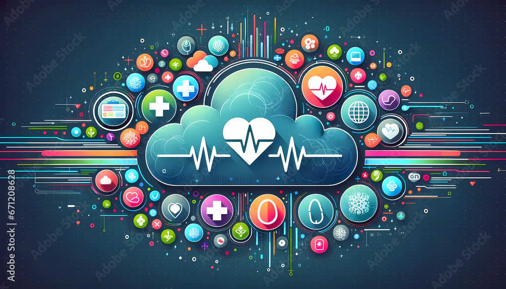 Obraz premium Healthcare Cloud, Medical Database, Patient Portal, Medical Cloud, Healthcare Tech, Healthcare Servers, Healthcare Data