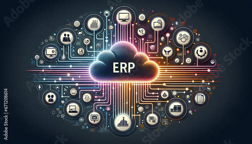 ERP Creative Illustration, ERP Cloud, Enterprise Resource Planning, Modern ERP Architecture, ERP Creative Ad, ERP High Quality Resolution