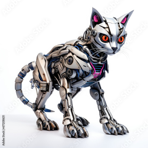 cat, creature, artificial intelligence, innovation, cyborg, fantasy, art, animal, character, monster, on white background © A B design