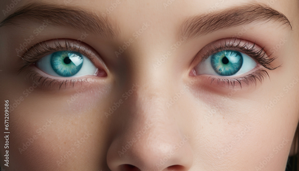 Naklejka premium Beautiful women staring with cute green eyes, watching nature beauty generated by AI