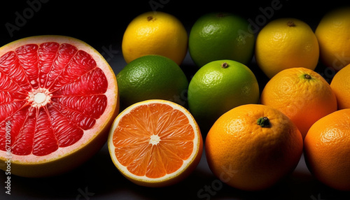 Juicy citrus slice, ripe and fresh, a vibrant summer refreshment generated by AI photo