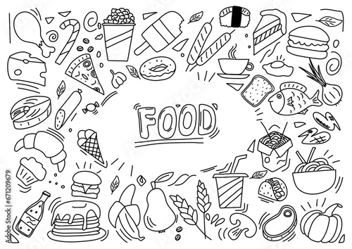 Food doodle with copy space. Vector illustration.