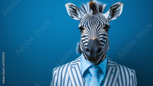 aanthropomorphize funny animals  with wearing clothes- portrait zebra 