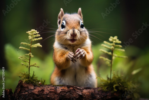 Cute fluffy chipmunk in the forest