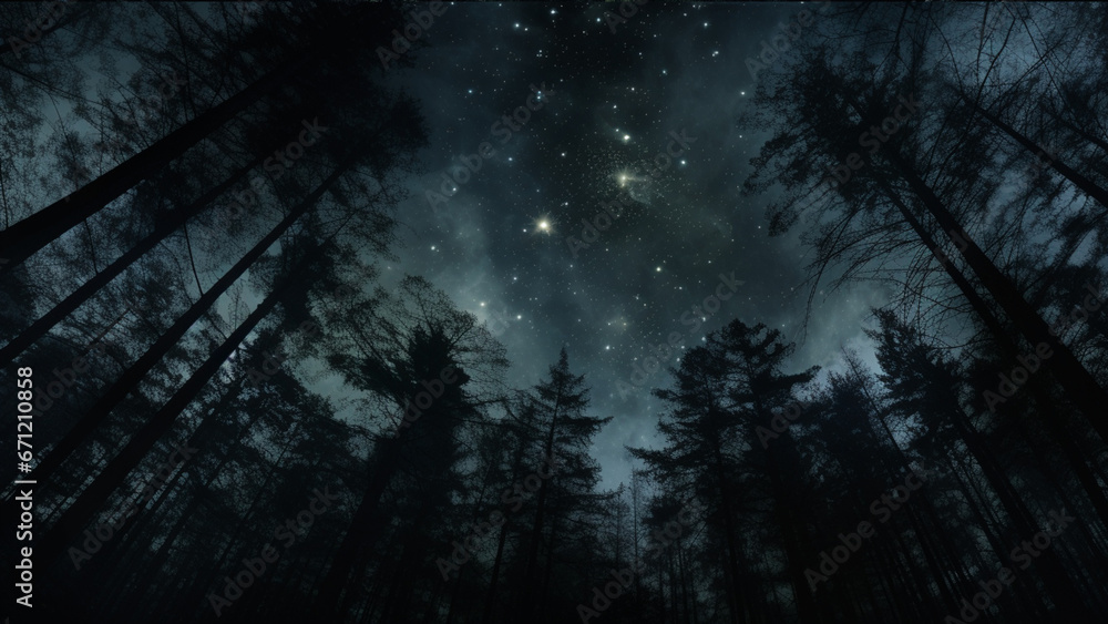 viewed from below a forest at night viewed from below a forest at night