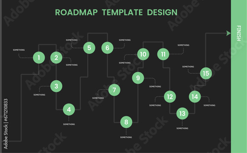 Vector Infographics Roadmap Template design with 15 steps processes options points