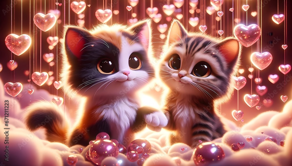 Cute Kittens in Love: A Romantic Scene Cute Kittens in Love: A Romantic Scene