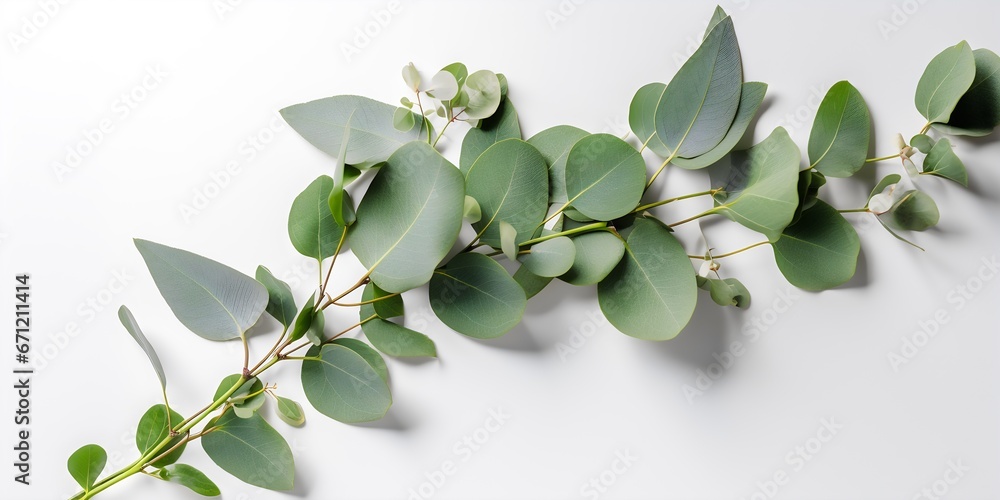 Obraz premium Eucalyptus branches on white background. Generative AI.